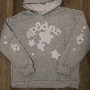 Gray Hooded Cardigan with White Accents